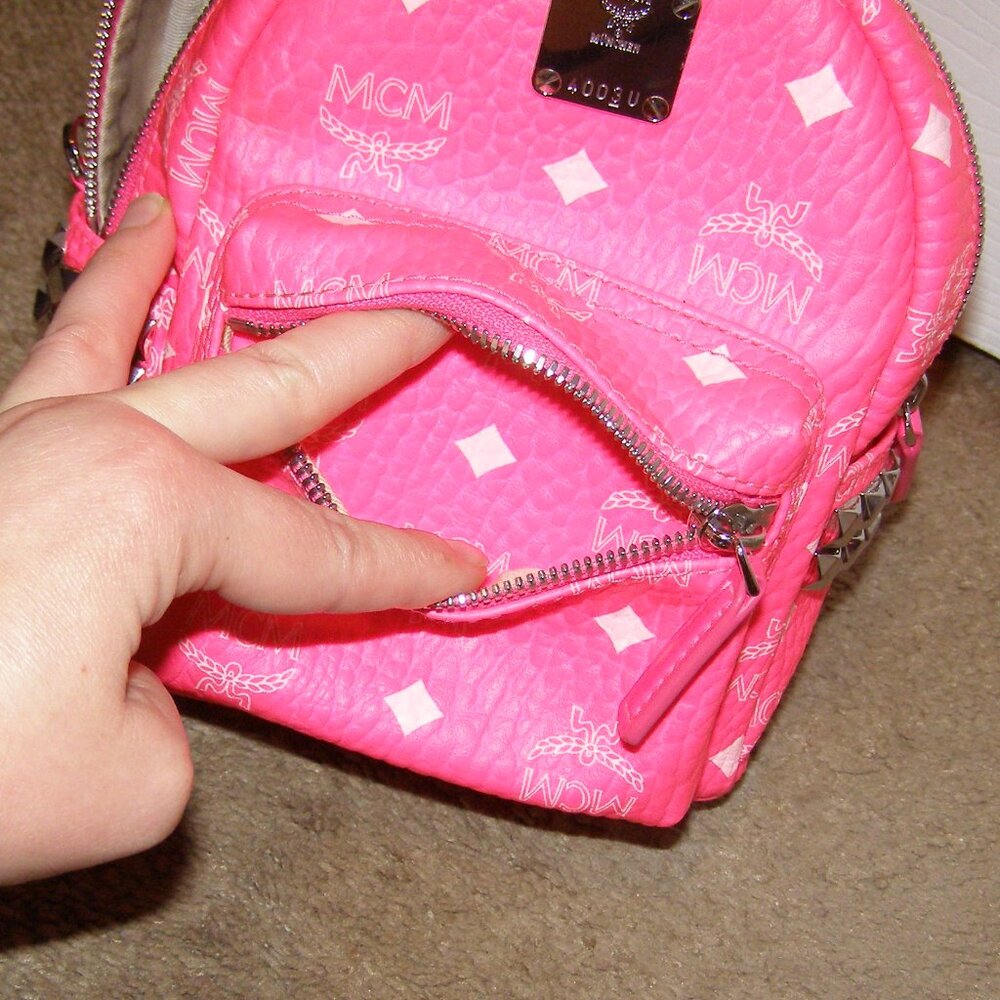 RARE Authentic MCM Neon Pink Mini backpack Crossbody bag - Picture 11 of 16